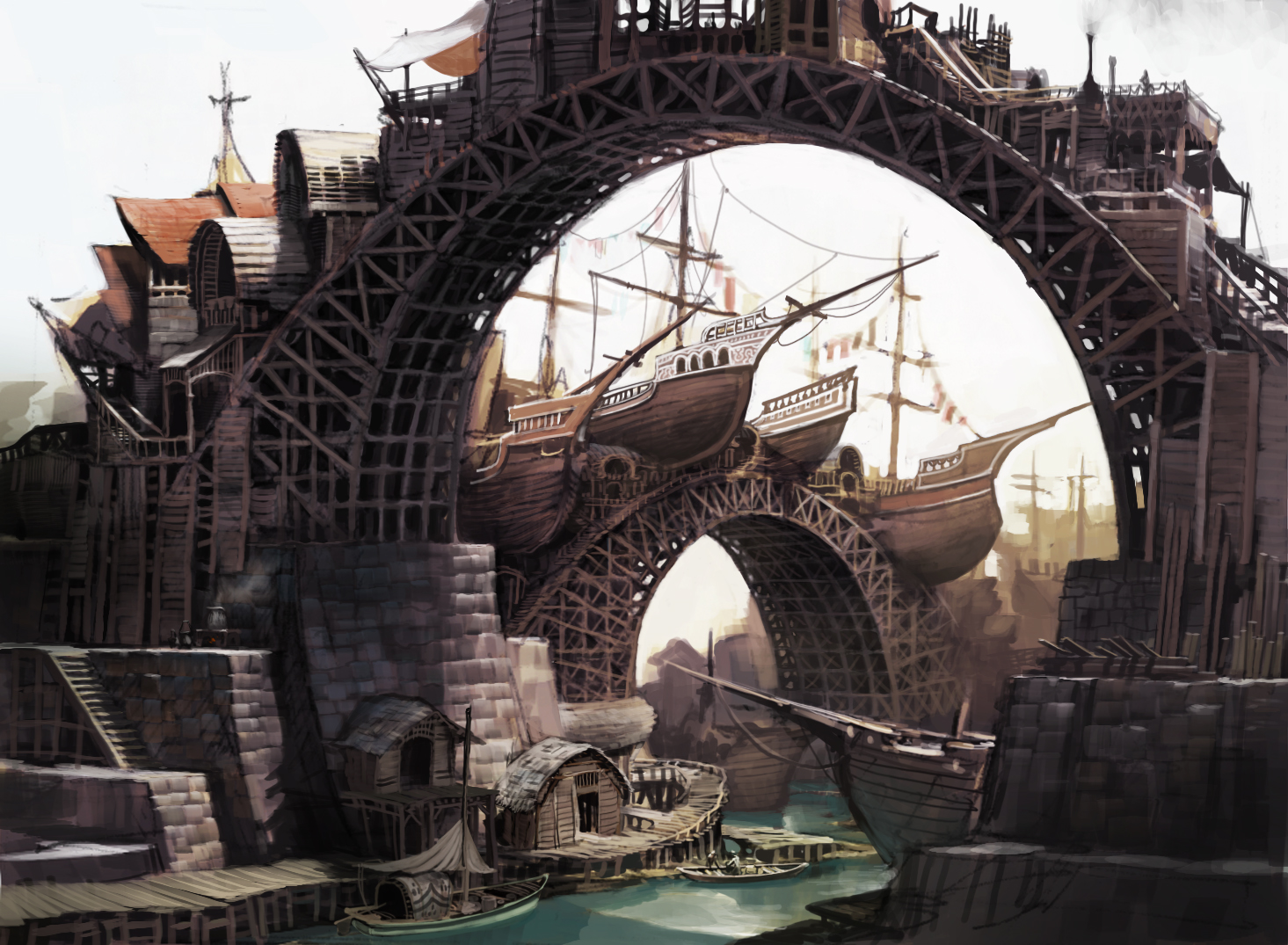 Early concept art of the free city of Lion’s Arch.